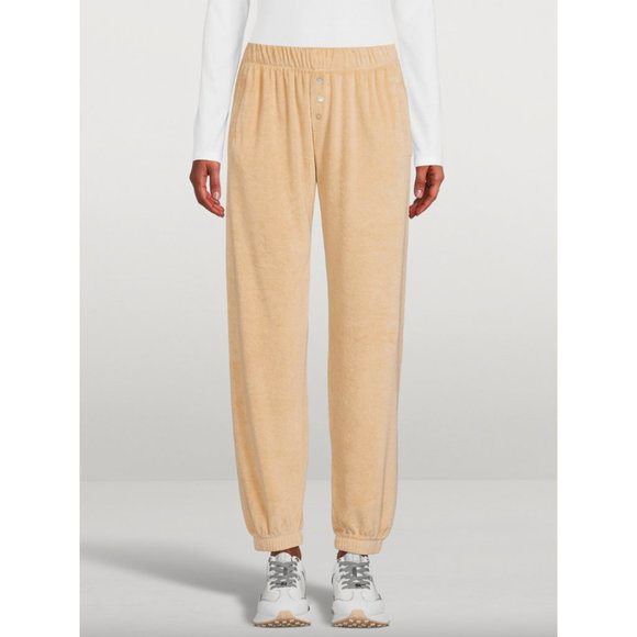 Donni Terry Henley Sweatpants in Latte Size XS Jogger Pants with Buttons cream